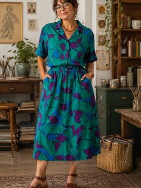Vintage 80s Personal Abstract Print Skirt Set